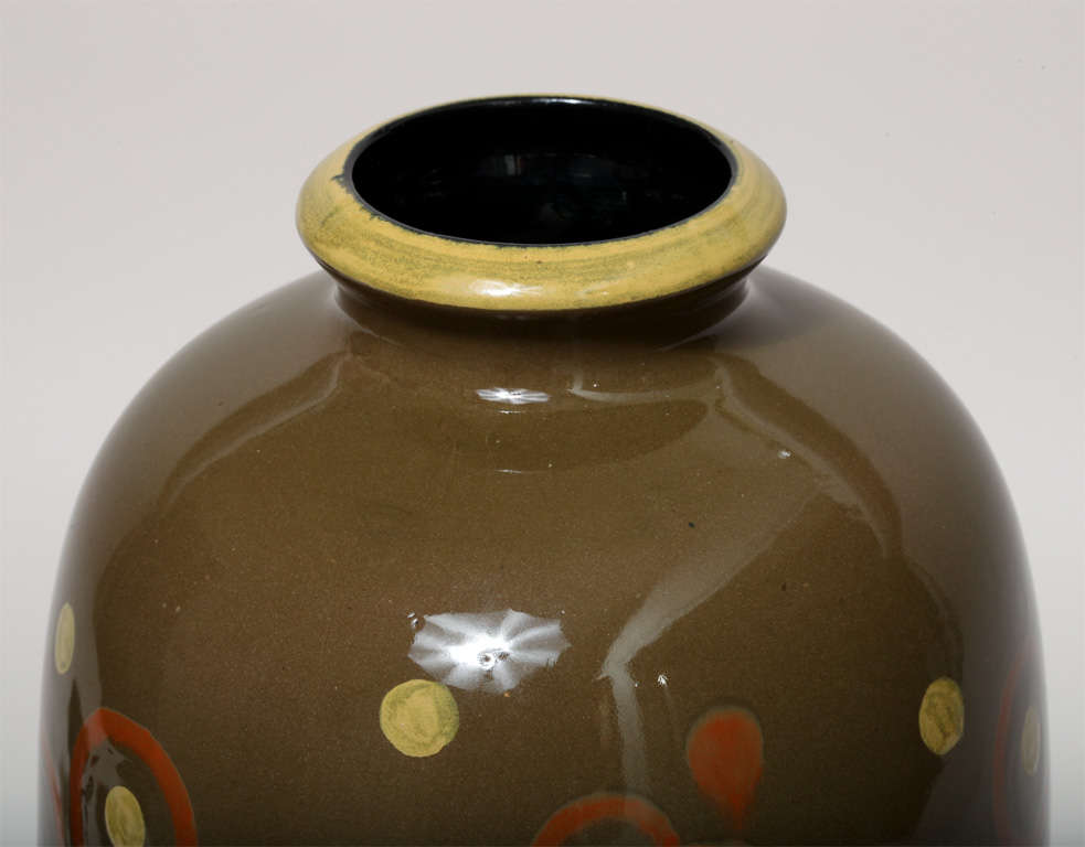 Mid-20th Century Francis Jourdain French Art Deco Large Glazed Ceramic Vase For Sale