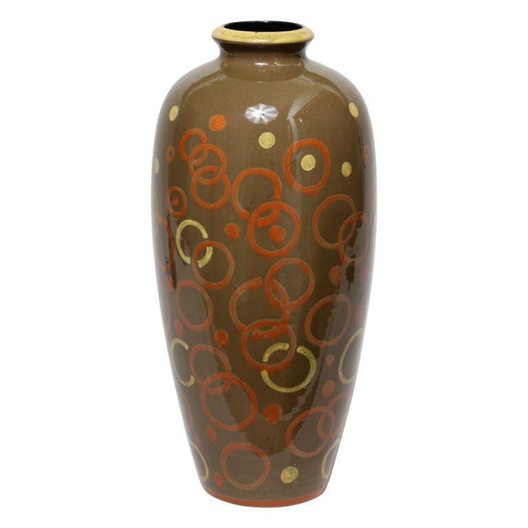 Francis Jourdain French Art Deco Large Glazed Ceramic Vase For Sale