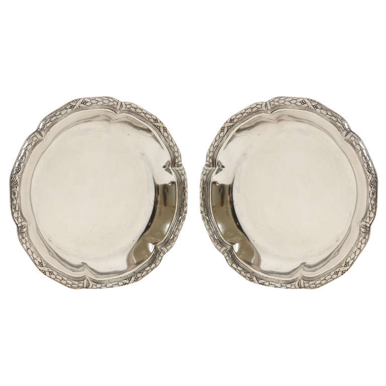 Amelie Cardeilhac French Art Deco Pair of Sterling Silver Wine Coasters For Sale