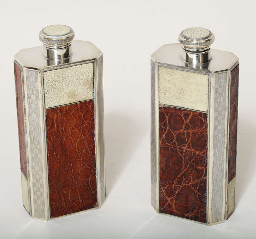 Pair of Art Deco English Silver-plated Cologne Bottles  by Great Rex Ltd.
