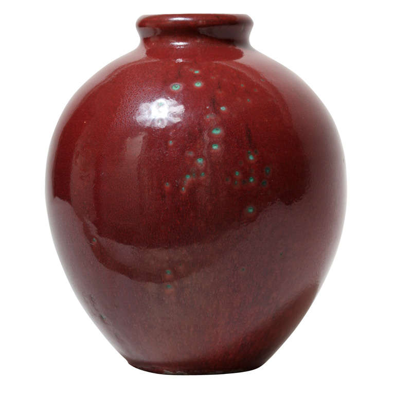Frederic Kiefer French Art Deco Red Stoneware Vase For Sale