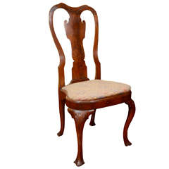 Antique Queen Anne Walnut Veneered Side Chair 
