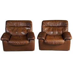 Pair of 1970s Leather Club Chairs by De Sede of Switzerland. 11