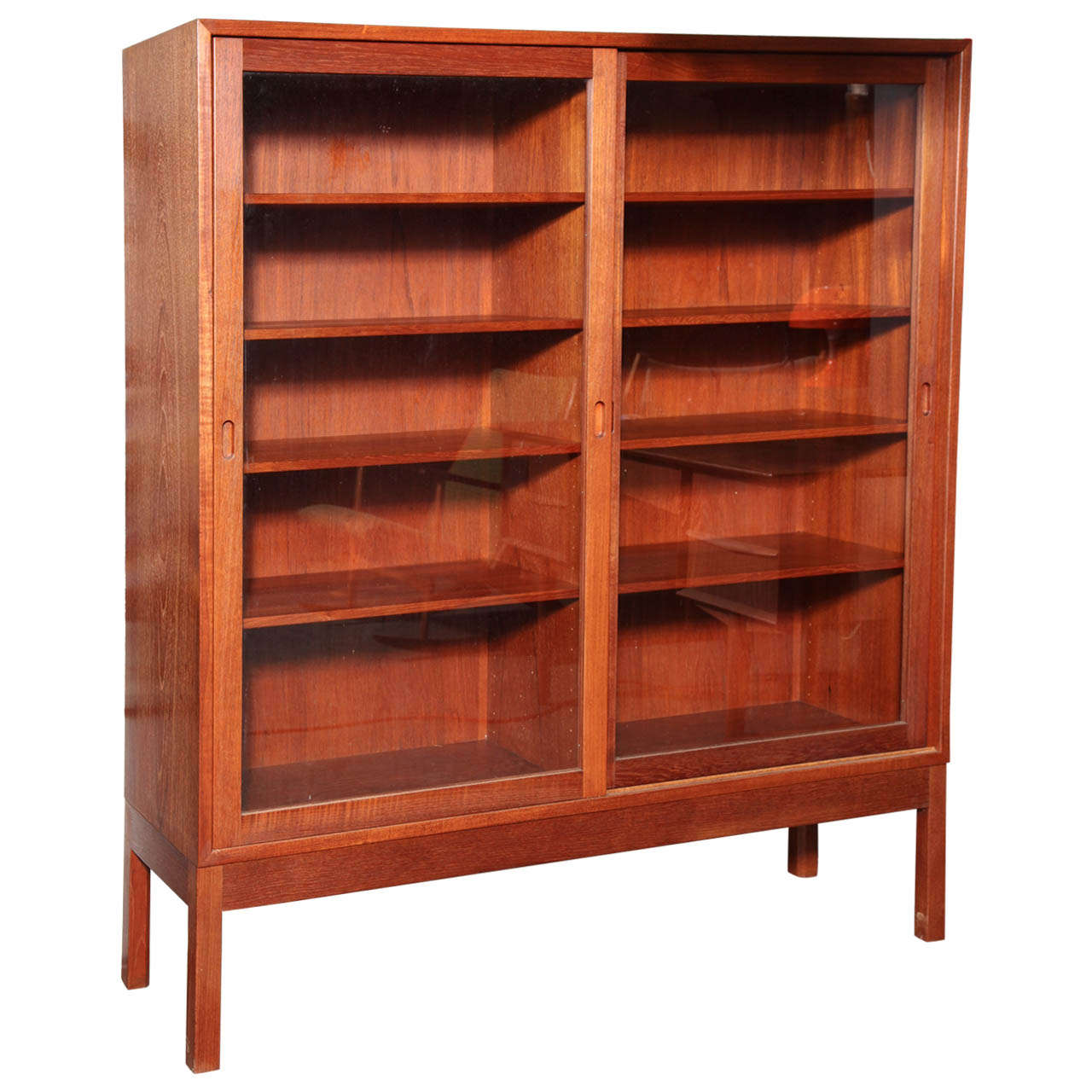 Danish Modern Narrow Teak Cabinet with Glass Doors