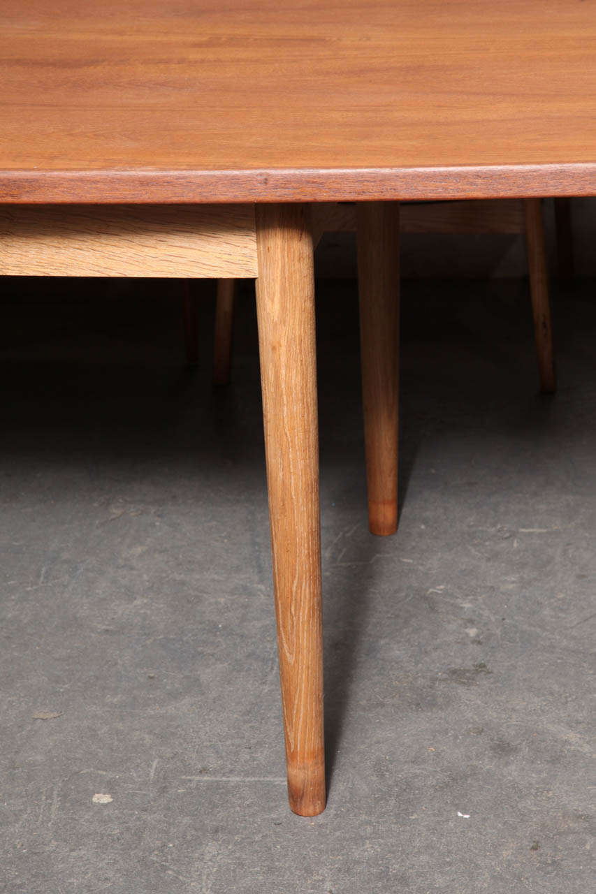 Danish Modern Teak Dining Conference Table with Oak Legs In Excellent Condition In New York, NY