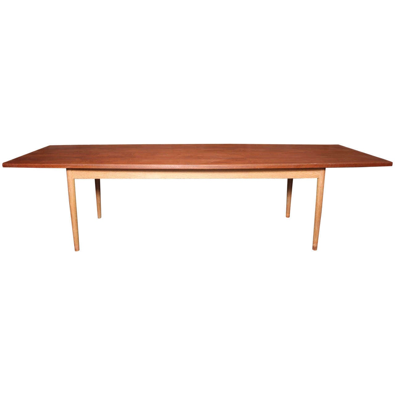 Danish Modern Teak Dining Conference Table with Oak Legs