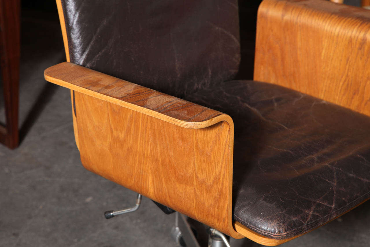 Danish Teak Desk Office Chair with Leather Upholstery by Kevi