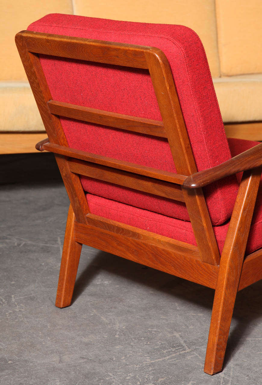Pair of Teak and Red Danish Modern Lounge Chairs 2