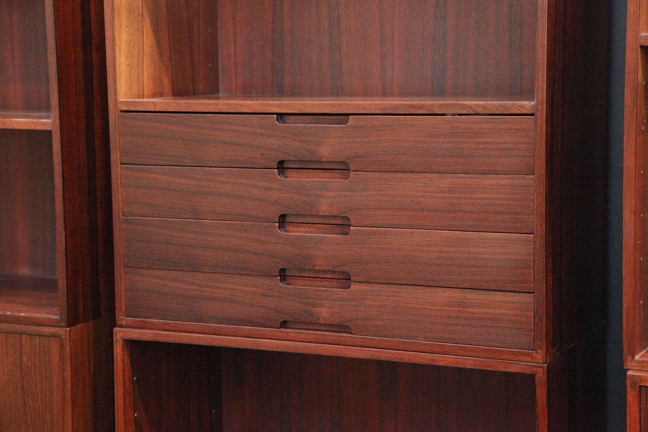 Danish Modern Rosewood Modular Bookcase Wall System by Henning