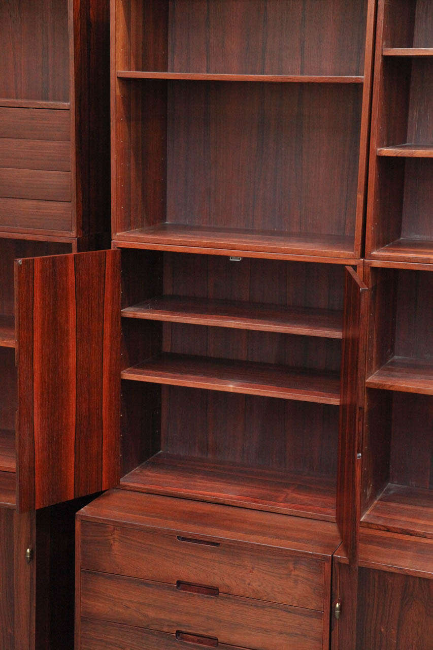 Danish Modern Rosewood Modular Bookcase Wall System by Henning