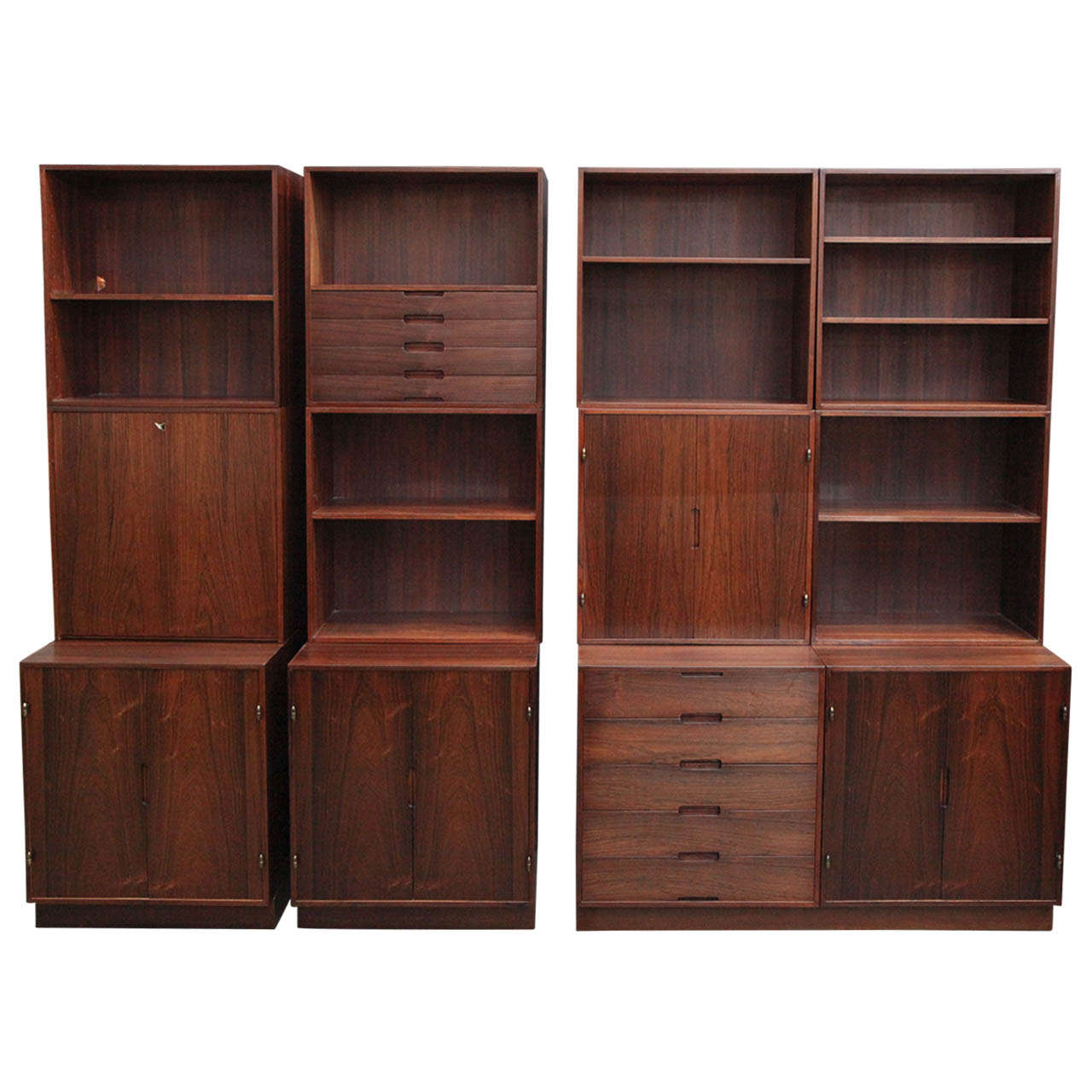 Danish Modern Rosewood Modular Bookcase Wall System by Henning