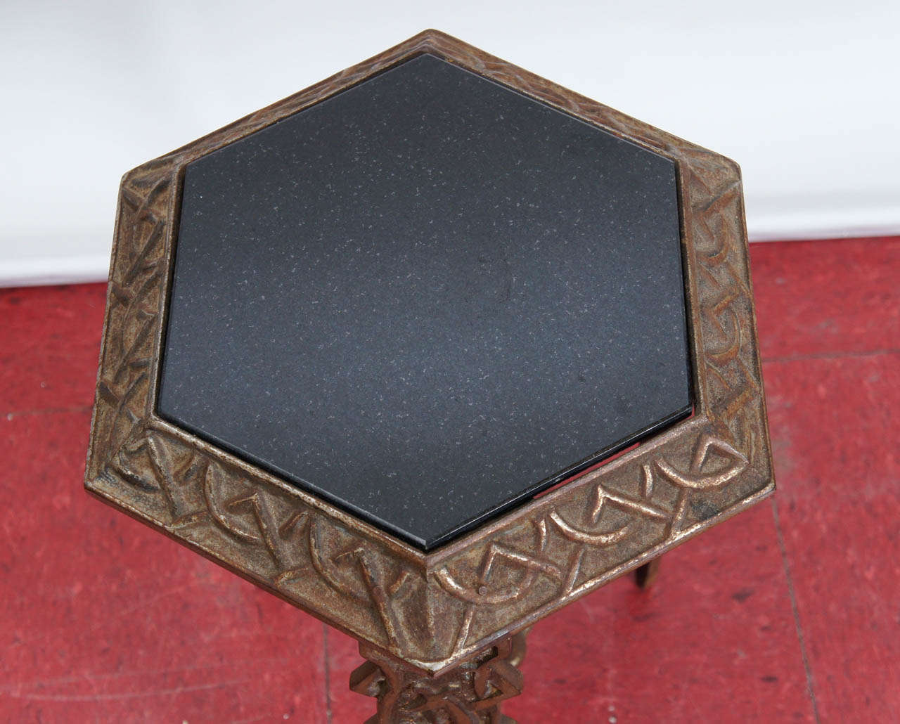 Art Deco Metal/Black Stone Side Table In Good Condition In Sheffield, MA