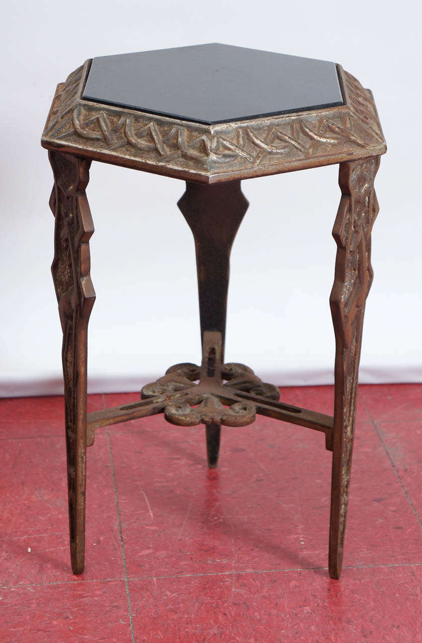 Art Deco Metal/Black Stone Side Table 1