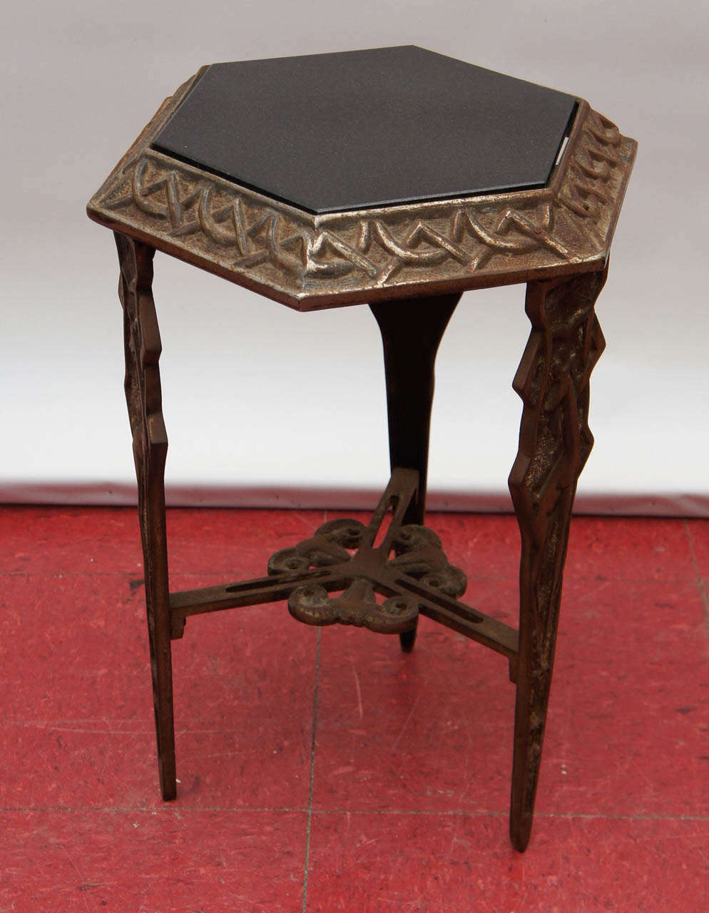 Art Deco Metal/Black Stone Side Table For Sale at 1stdibs
