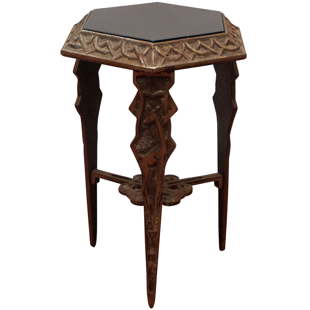 Art Deco Metal/Black Stone Side Table For Sale at 1stdibs