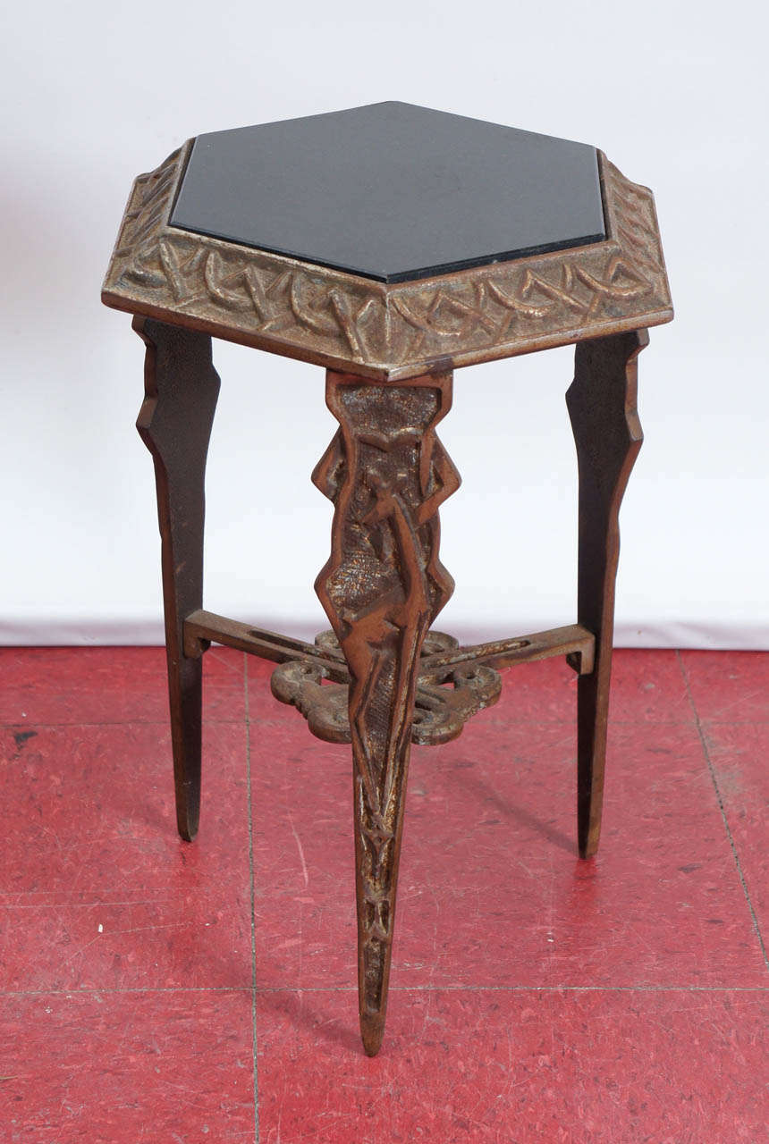 Art Deco Metal/Black Stone Side Table For Sale at 1stdibs