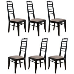 Set of Six High Back Lacquered Chairs, Italy, circa 1940