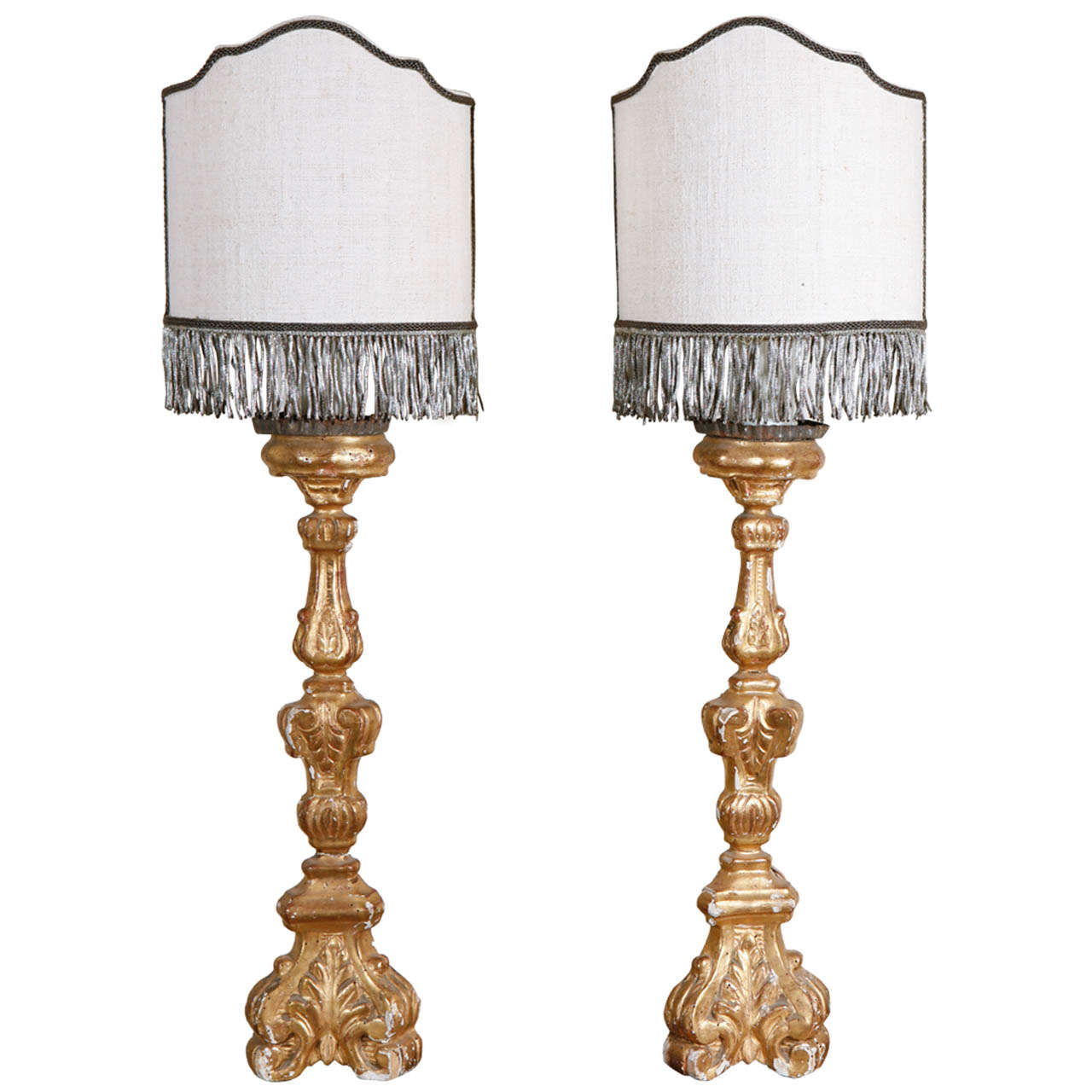 Pair of Small French Candlestick Lamps For Sale