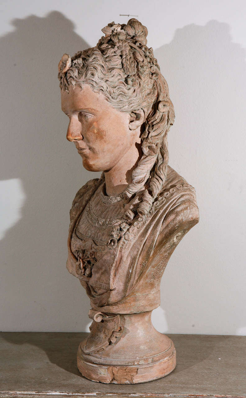 19th Century French Terra Cotta Bust of Ophelia For Sale