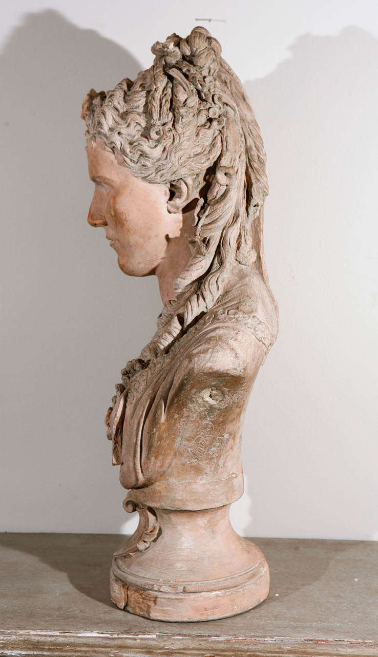 French Terra Cotta Bust of Ophelia For Sale 1