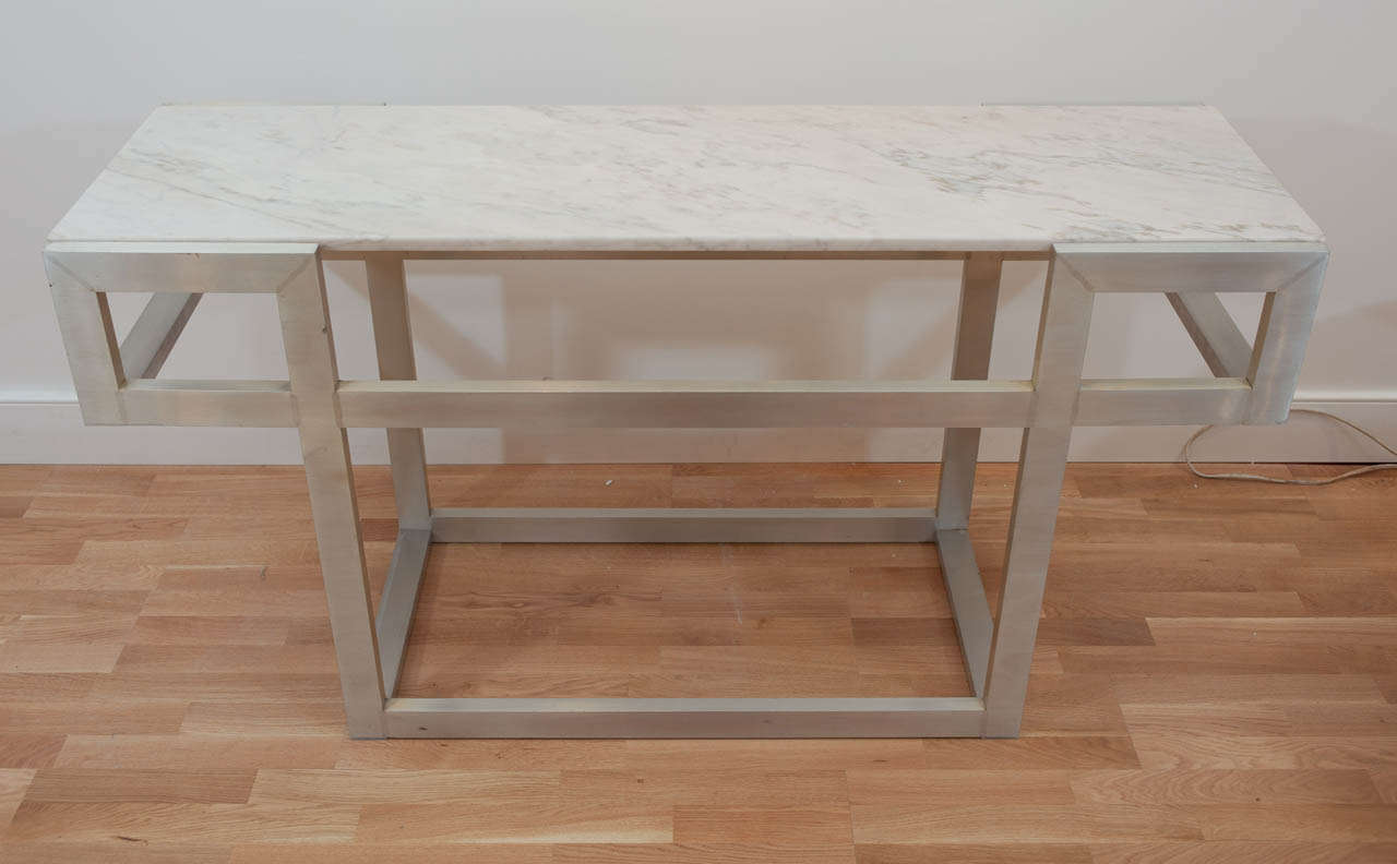 Brushed Metal and Marble Console In Good Condition In Toronto, ON
