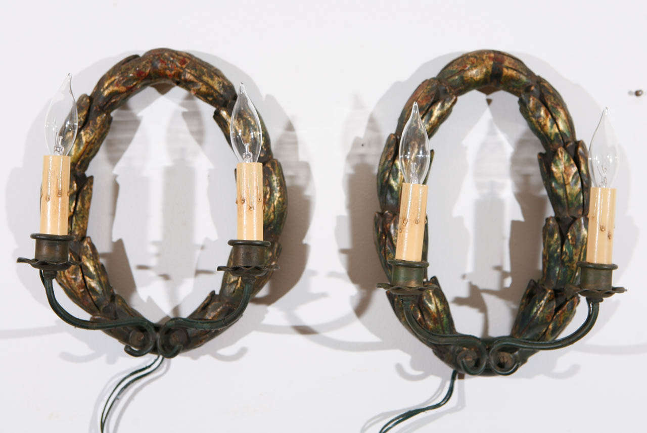 Antique Italian Wreath Sconces