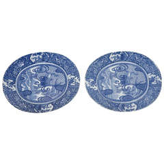 Pair Blue & White Oval Platters