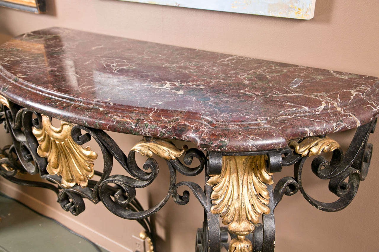 French Partially Gilt Wrought Iron Console In Excellent Condition In Stamford, CT