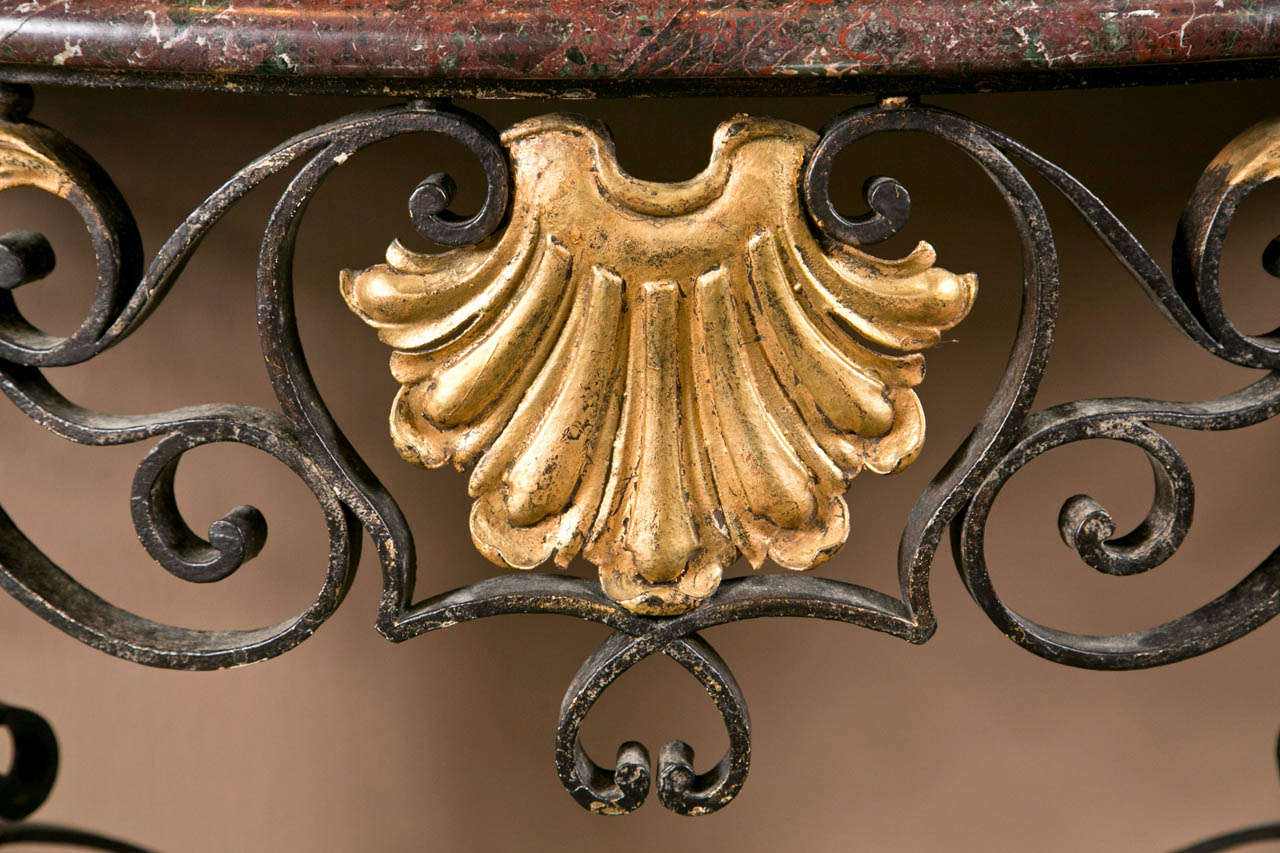 19th Century French Partially Gilt Wrought Iron Console