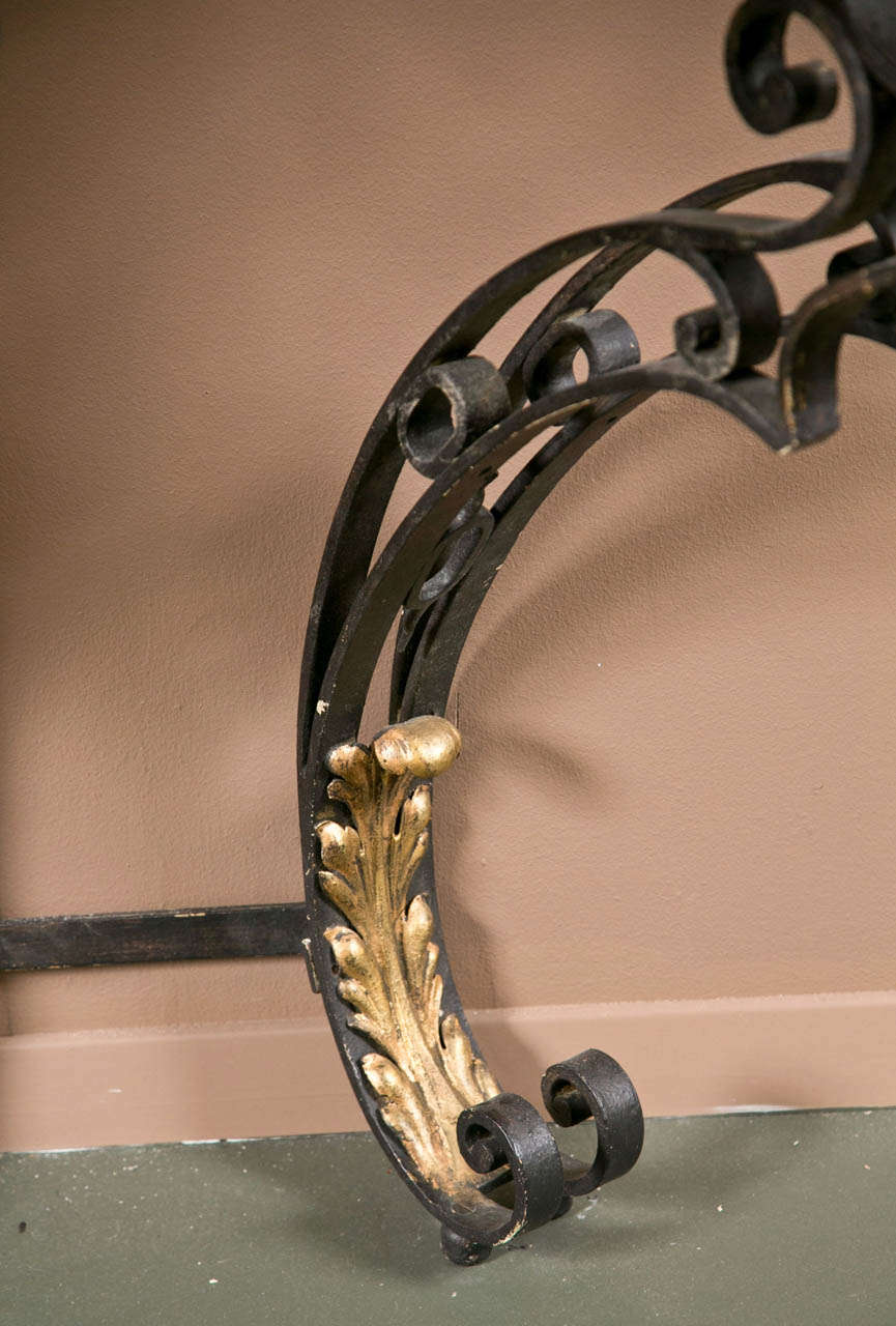 Marble French Partially Gilt Wrought Iron Console