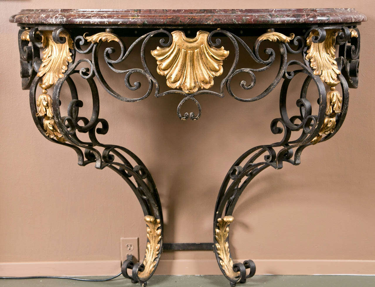 French Partially Gilt Wrought Iron Console 1