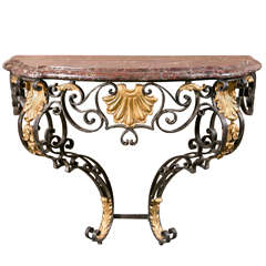 French Partially Gilt Wrought Iron Console