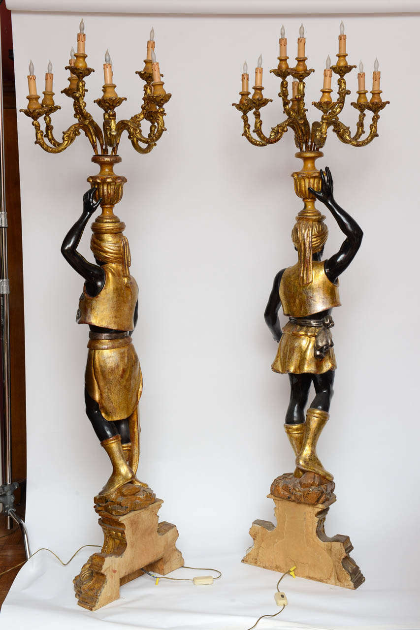 Italian Unique Pair of Black-a-Moors, Male and Female Sculptures For Sale