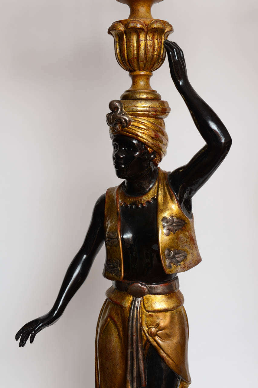 Mid-20th Century Unique Pair of Black-a-Moors, Male and Female Sculptures For Sale