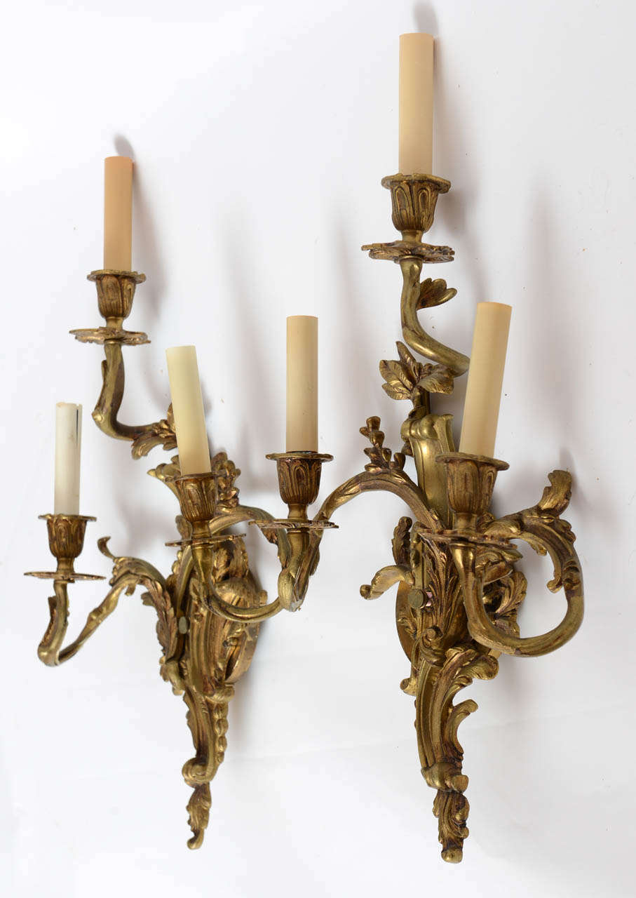 French Pair of Louis XV Style Bronze Wall Sconces