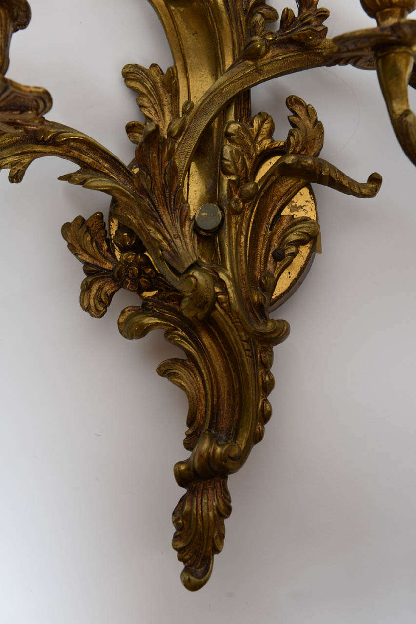 Pair of Louis XV Style Bronze Wall Sconces In Good Condition In West Palm Beach, FL