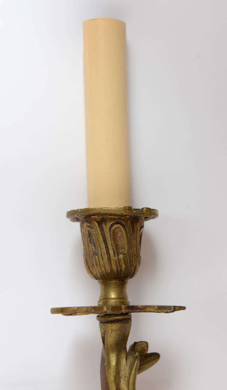 20th Century Pair of Louis XV Style Bronze Wall Sconces