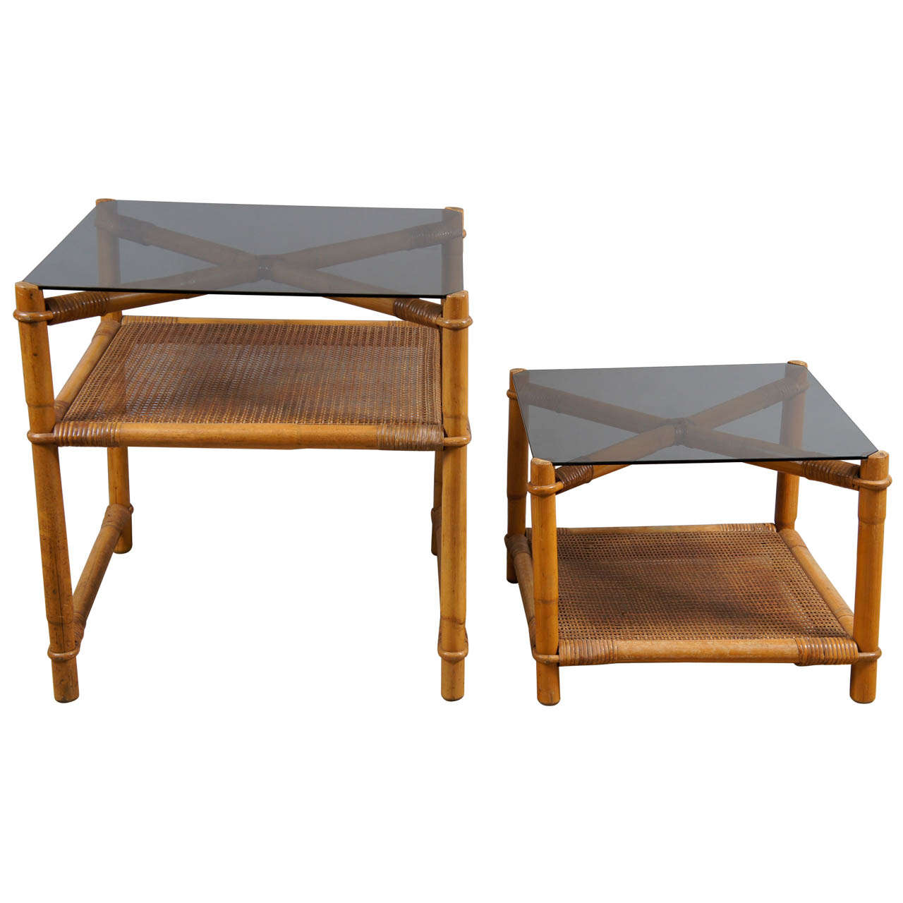 Faux Bamboo and Rattan End Tables For Sale