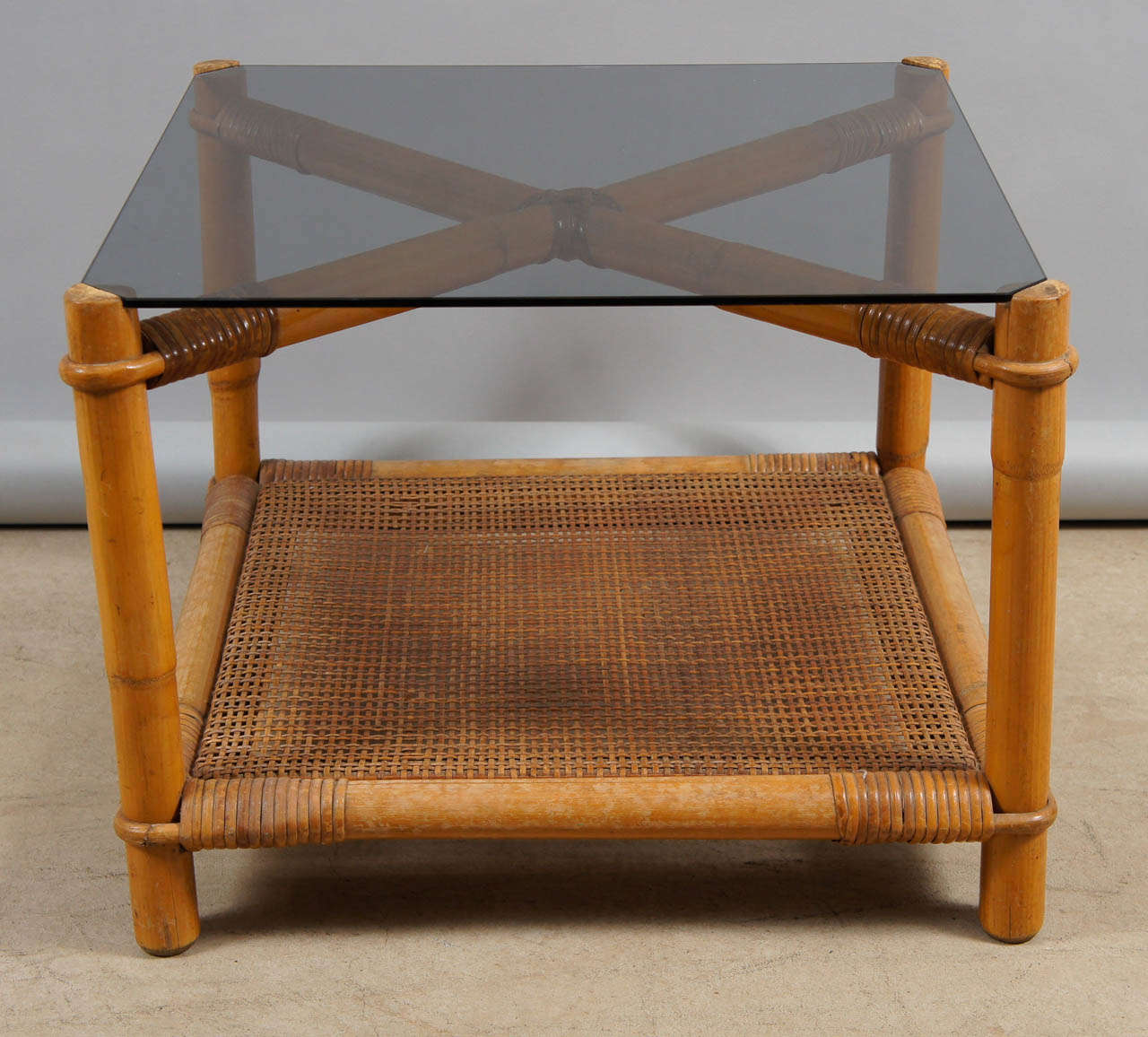 Modern Faux Bamboo and Rattan End Tables For Sale