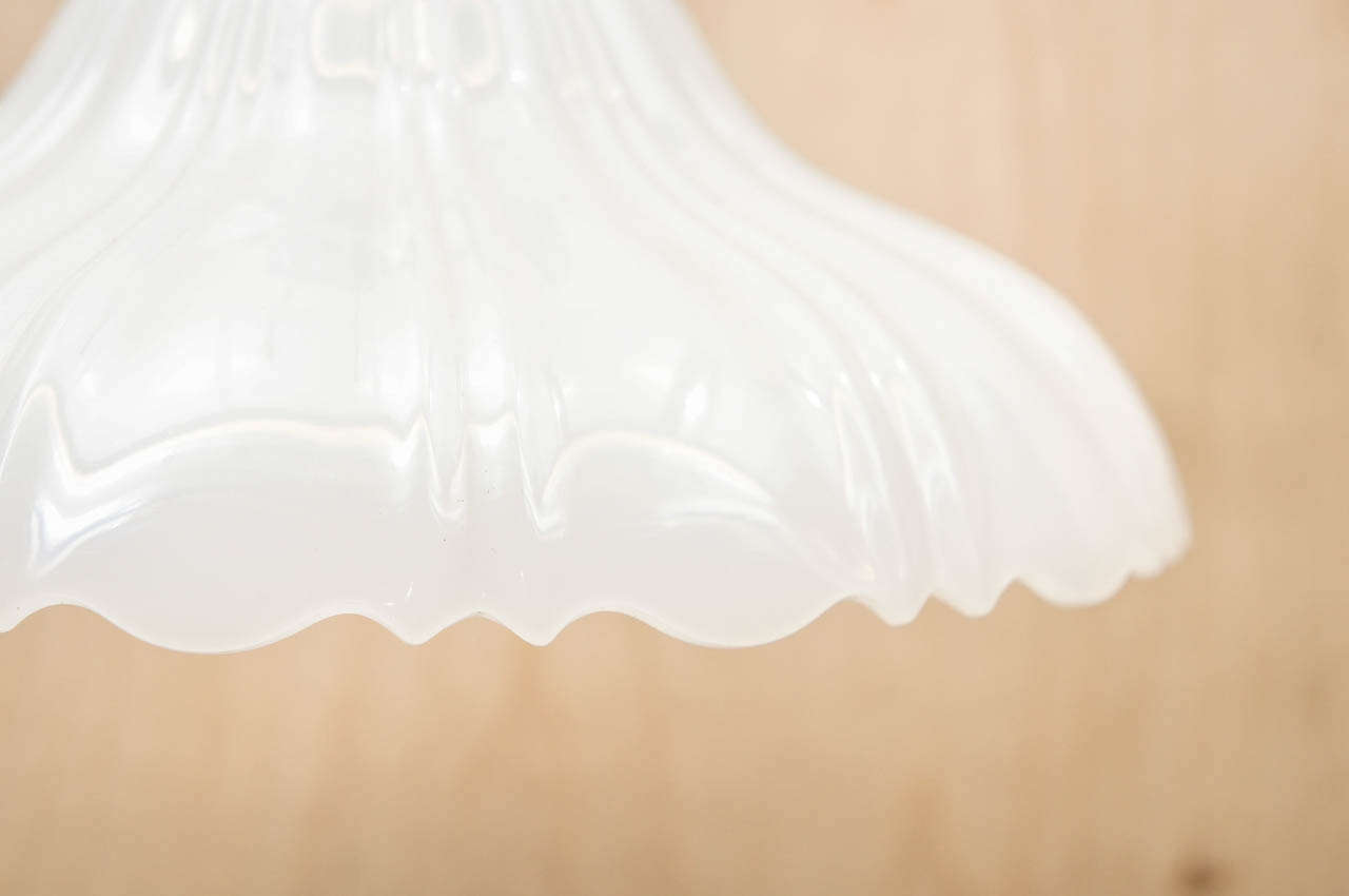 20th Century Scalloped Milk Glass Pendant For Sale