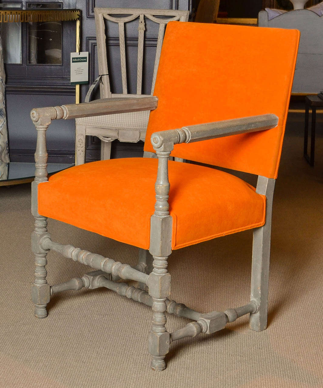 Belgian Upholstered Orange Arm Chair