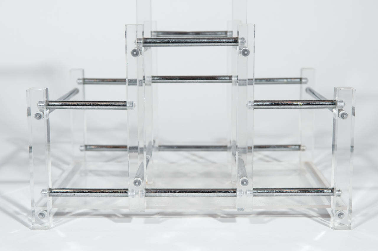 20th Century Art Deco Lucite and Chrome Bar Bottle Holder For Sale