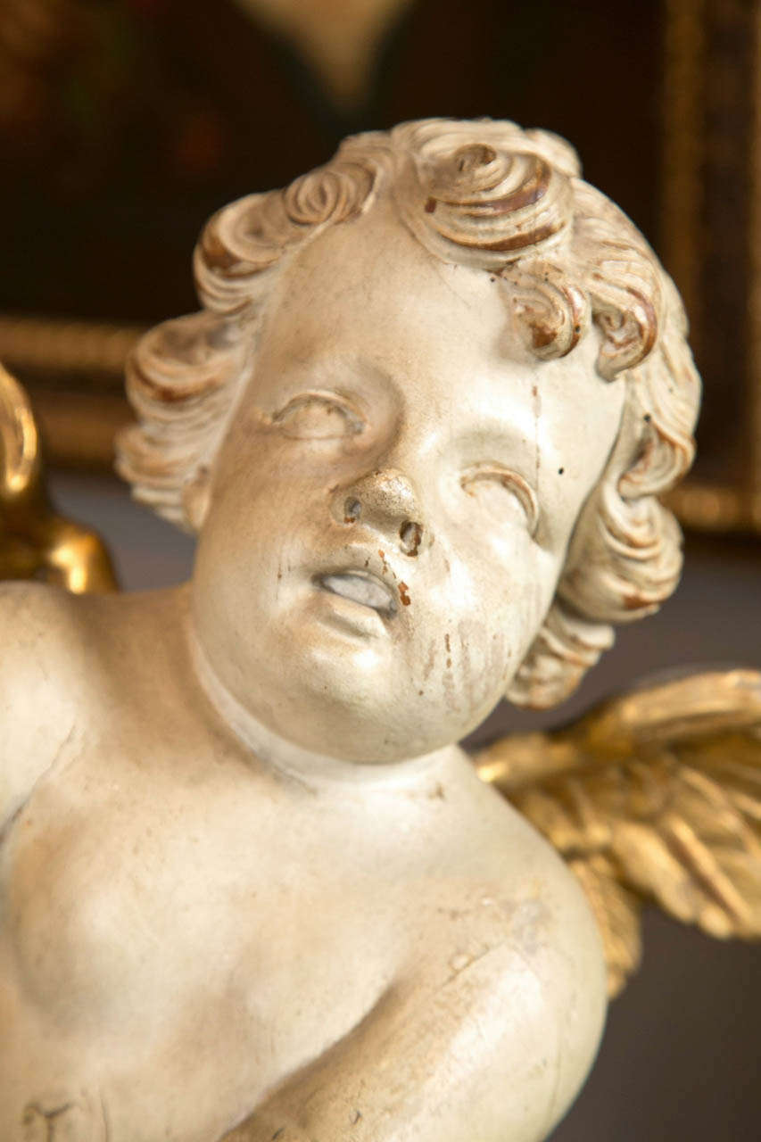 18th Century and Earlier A Pair of Mid 18th Century Italian Angel Sculptures
