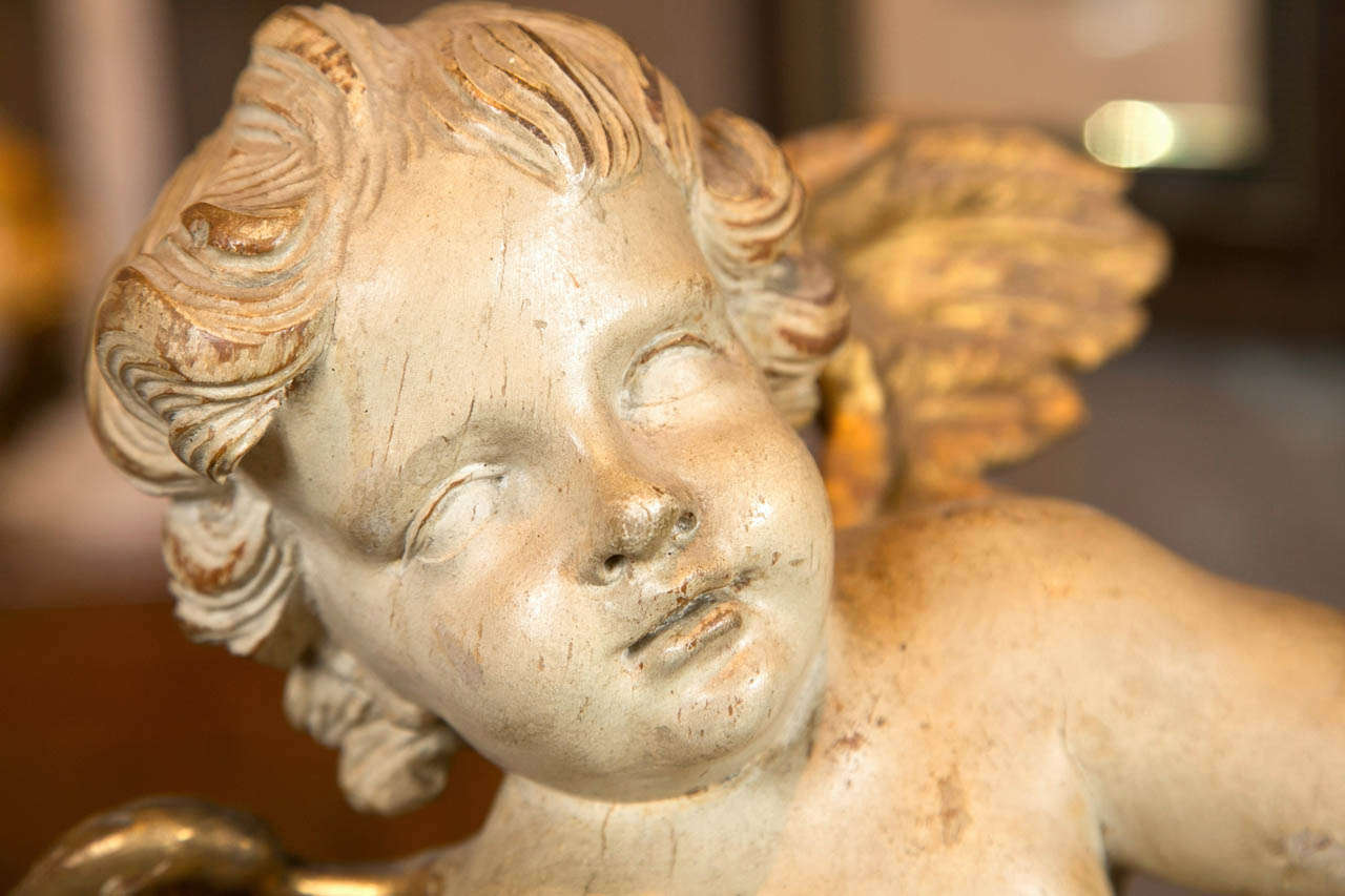 Wood A Pair of Mid 18th Century Italian Angel Sculptures