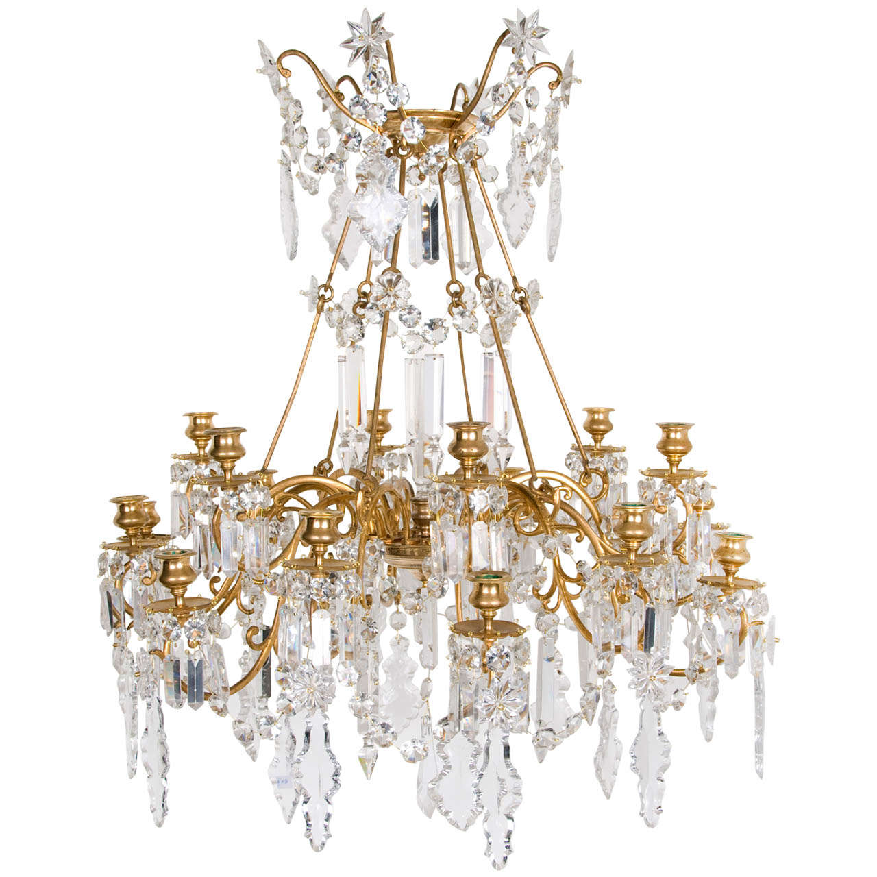19th Century Baccarat Ormolu and Glass 18 Light Candelier For Sale