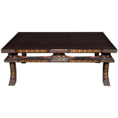 Japanese Black Lacquer Buddhist Offering Table with Gold Design of Birds and Insects on Border with Bronze Mounts