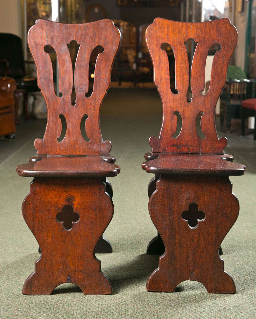 Pair of English Mahogany Hall Chairs