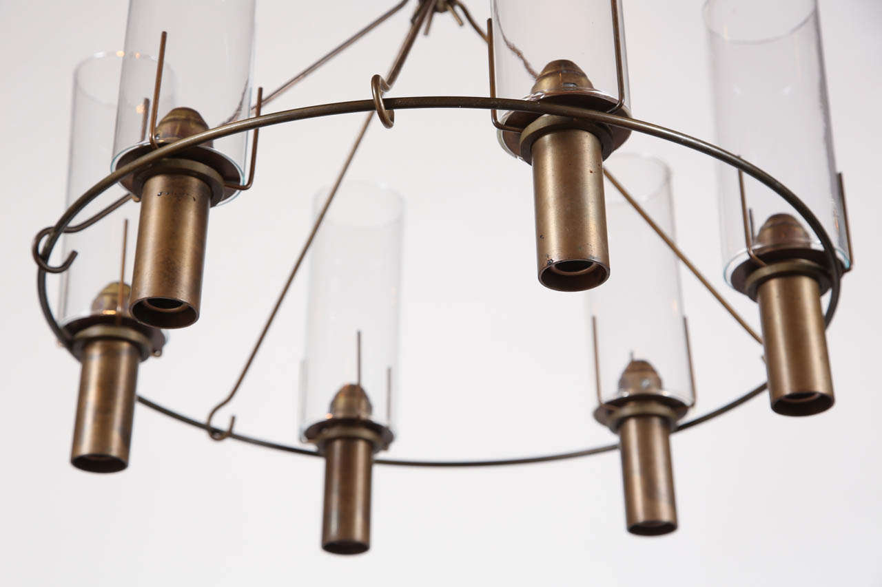 Bronze and Glass Candle Chandelier In Excellent Condition In Los Angeles, CA
