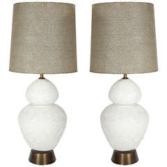 White Volcanic Glazed Lamps with Fishnet Shades