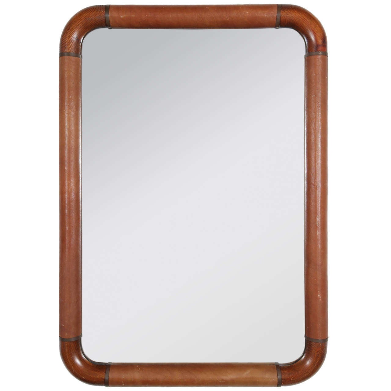 Spanish Leather, Brass And Fruitwood Mirror